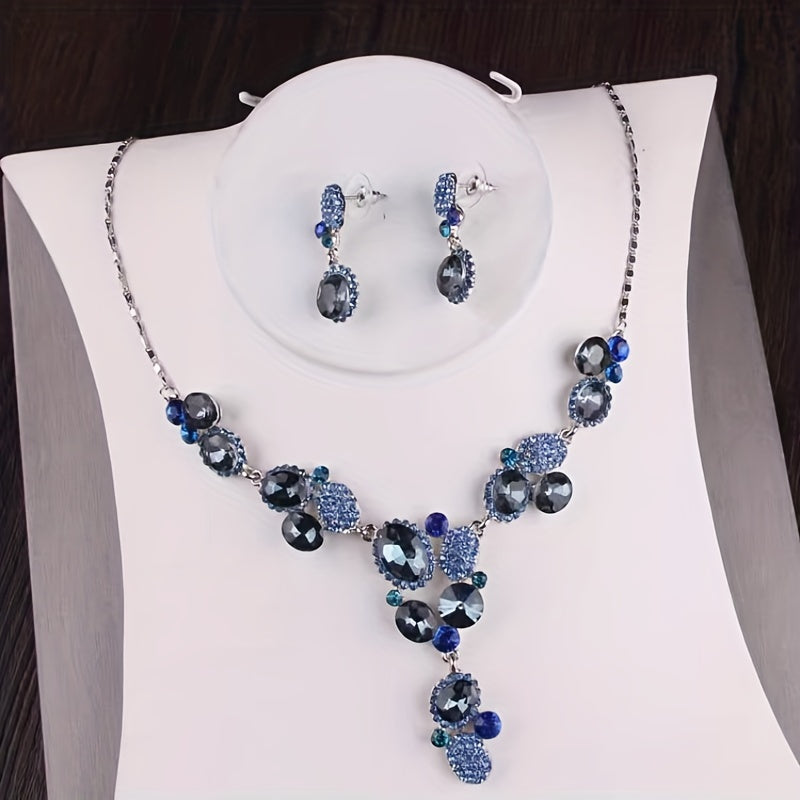 Bride's Wedding Jewelry Set Dark Necklace Earrings