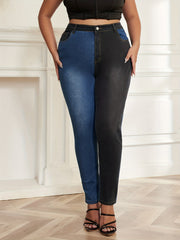  Colorblock Button Fly High Stretch Skinny Jeans