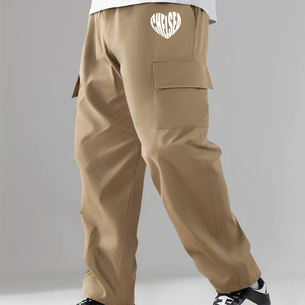 Men's Casual Cargo Pants Drawstring Loose Straight Leg