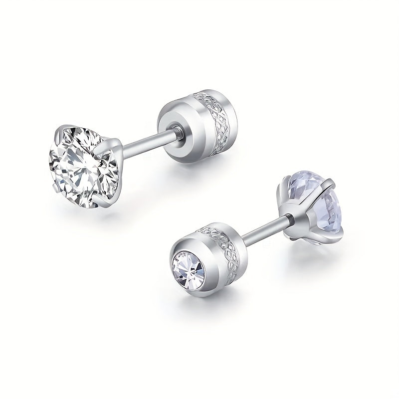 Rainbow Zircon Titanium Steel Stud Earrings Hypoallergenic Spiral Stud Earrings