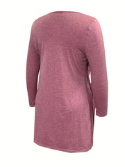  Casual Dress Women's Plus Solid Button Decor Long Sleeve Dress