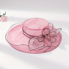 Organza Breathable Derby Hat Mesh Lace Flower Sun Hat Solid Church Hat