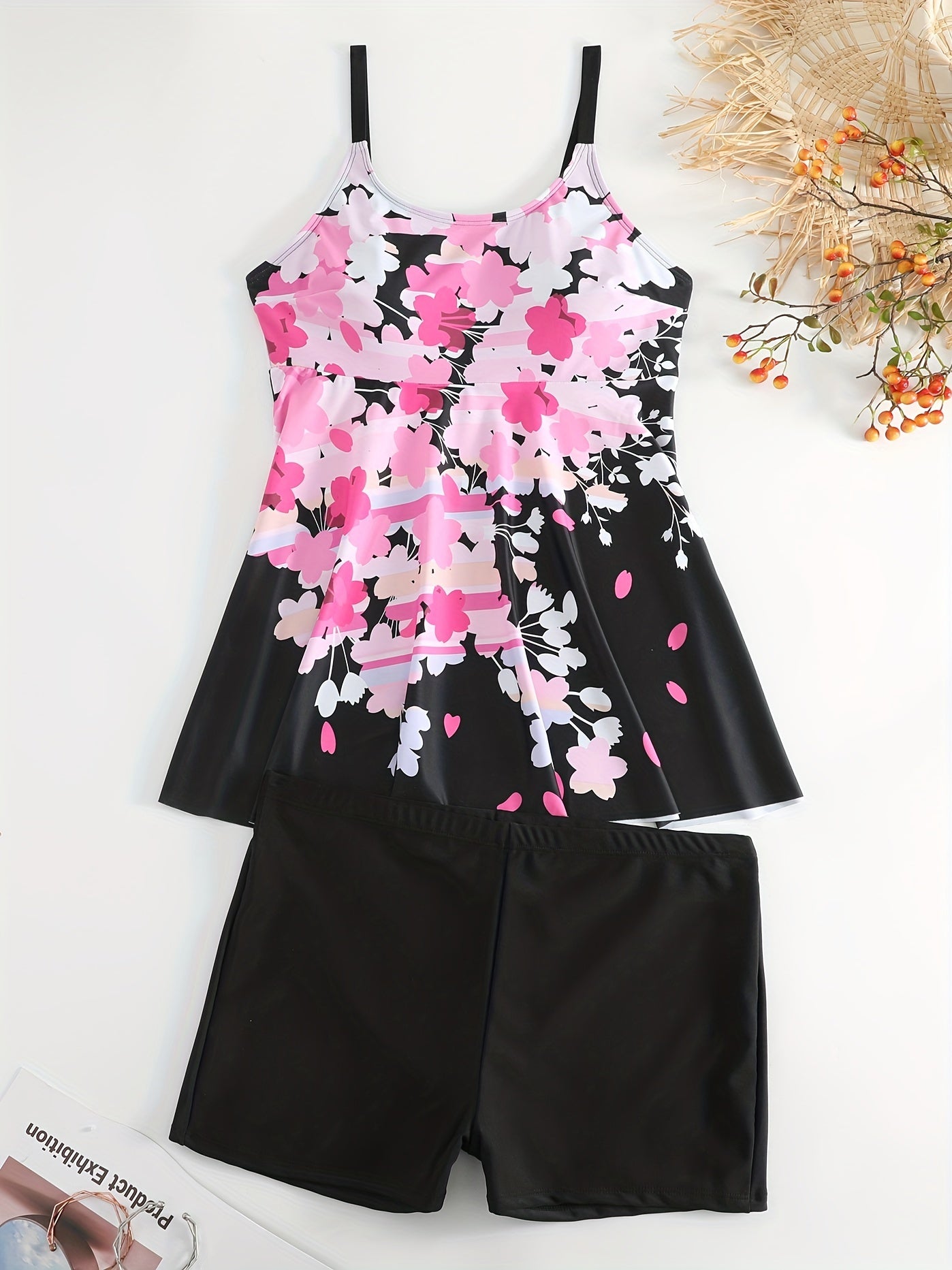 Floral Tank Top & Shorts Swimsuit Set, Plus Size