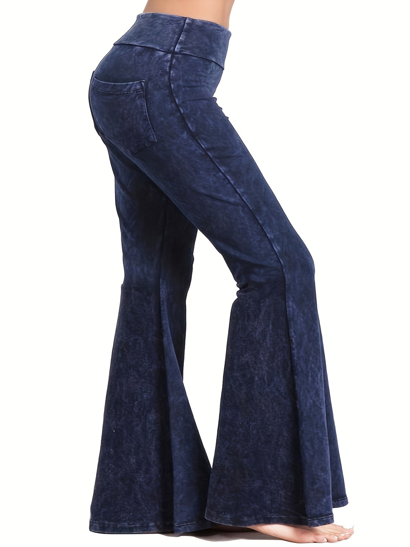  Denim Print Flare Leg Pants