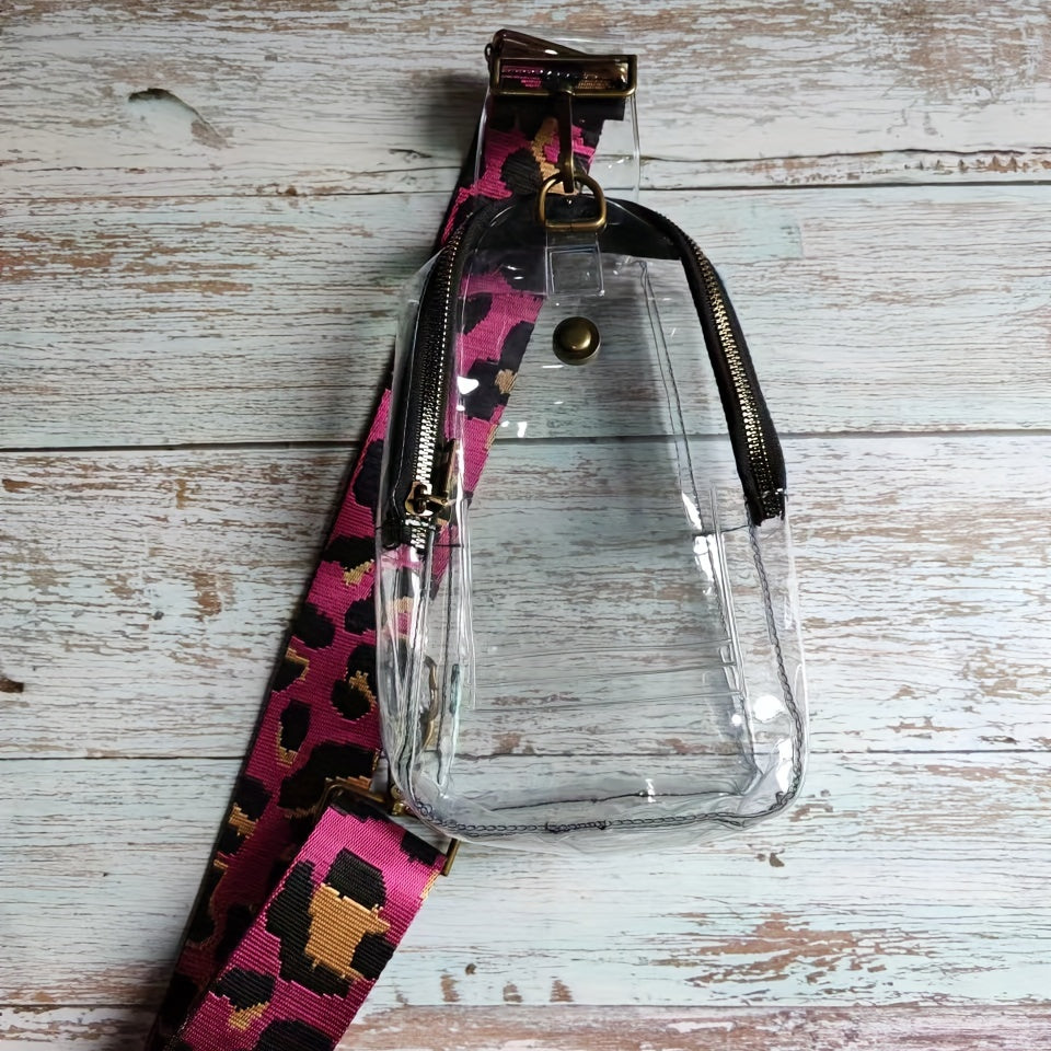Transparent Zipper Sling Bag with Vintage Strap
