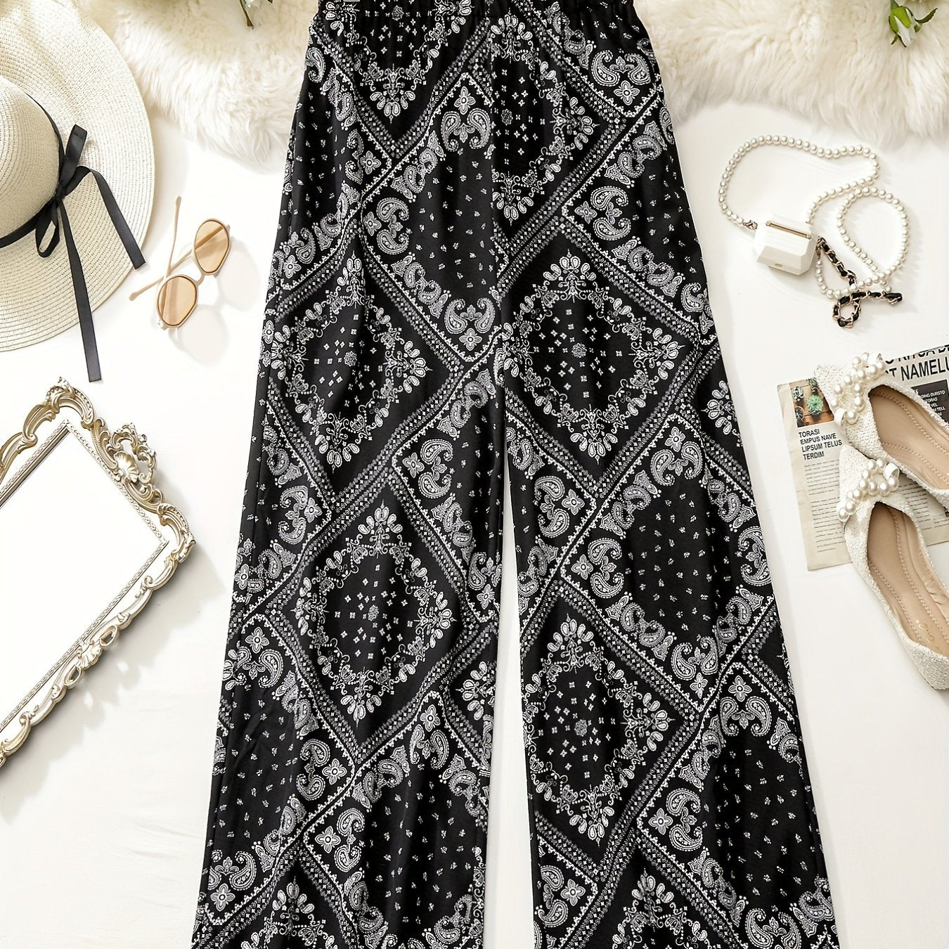 Patchwork Print Wide Leg Boho Pants