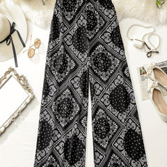 Patchwork Print Wide Leg Boho Pants
