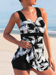  Graphic Print Criss Cross Tankini Set