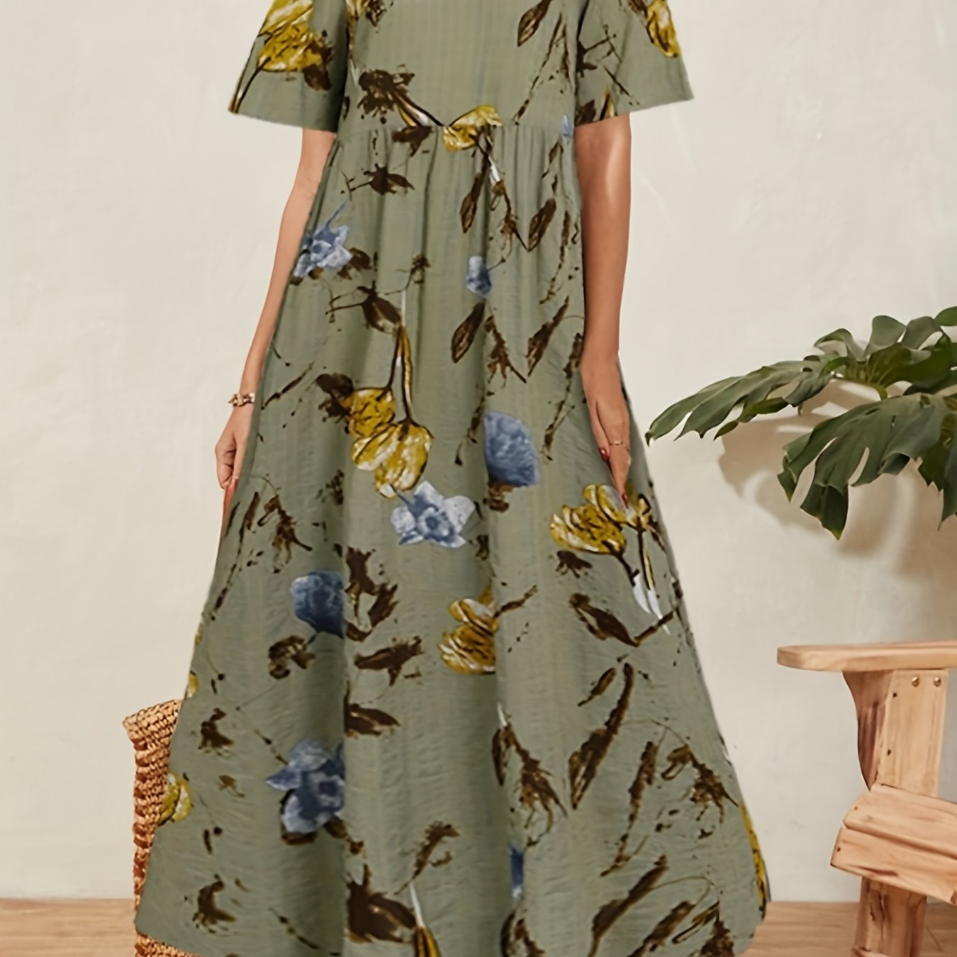 Floral Print Short Sleeve Maxi Dress