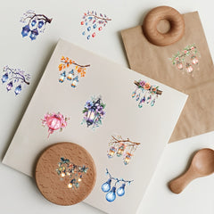 50pcs Cartoon Doodle Stickers Waterproof Self Adhesive Floral Sticker