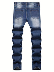 Embroidered Distressed Jeans Men's Casual Street Style Denim Pants