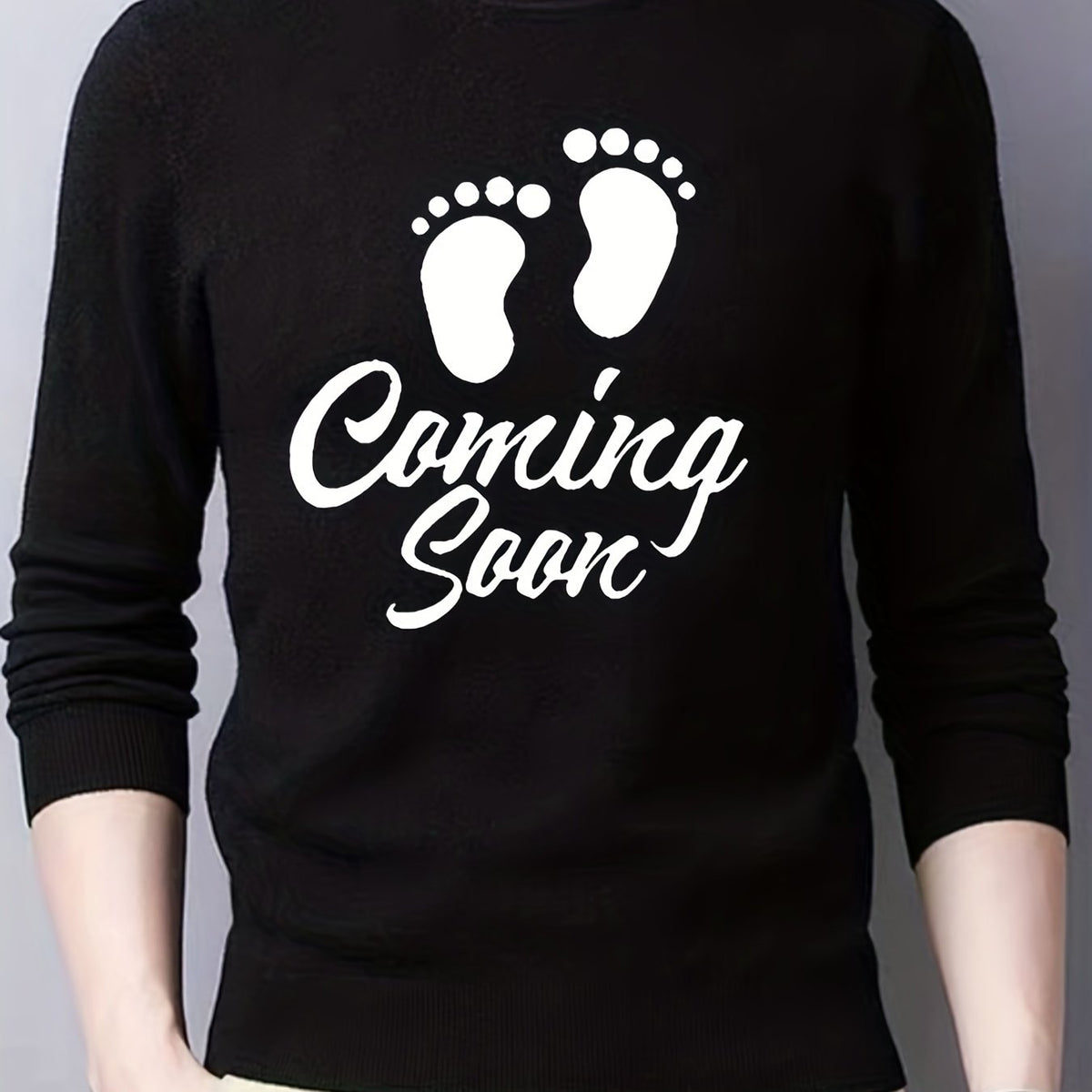 Baby Footprint Coming Soon Print Knitted Sweater Men's Warm Mid