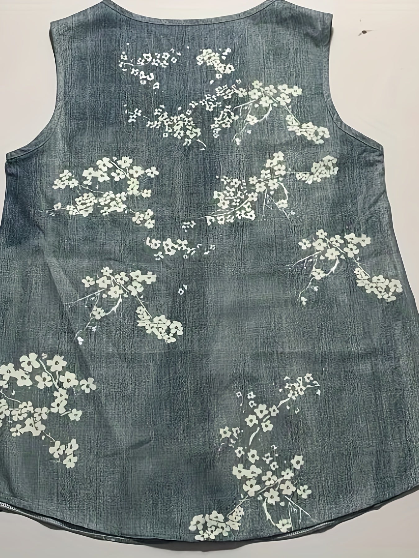 Flower Print Pocket Tank Top Sleeveless Button