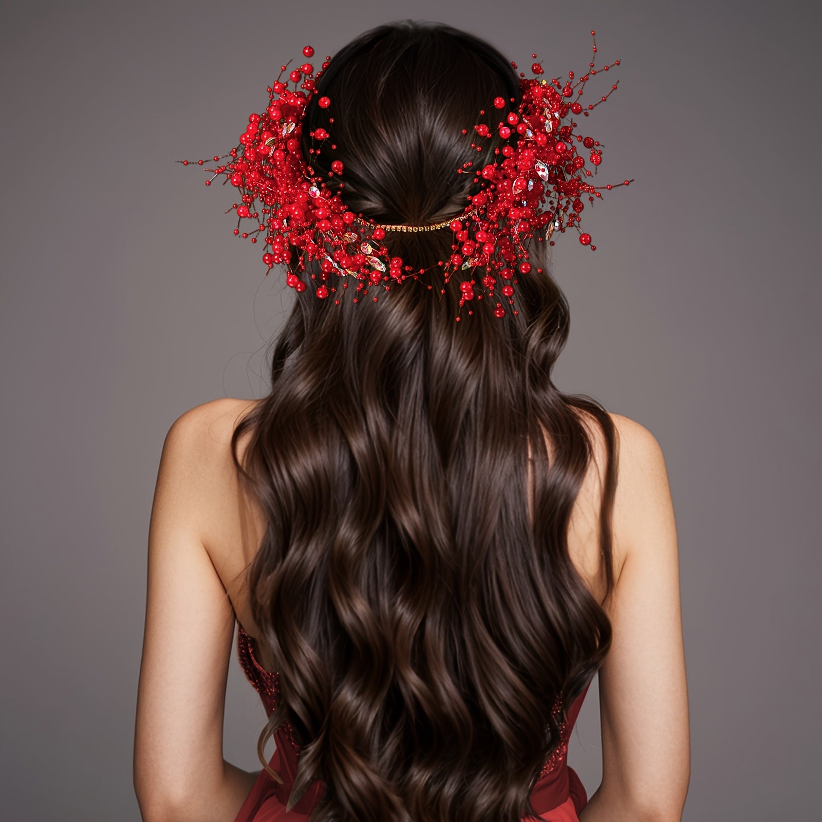 Vintage Red Beaded Bridal Headpiece with Tassels for Weddings