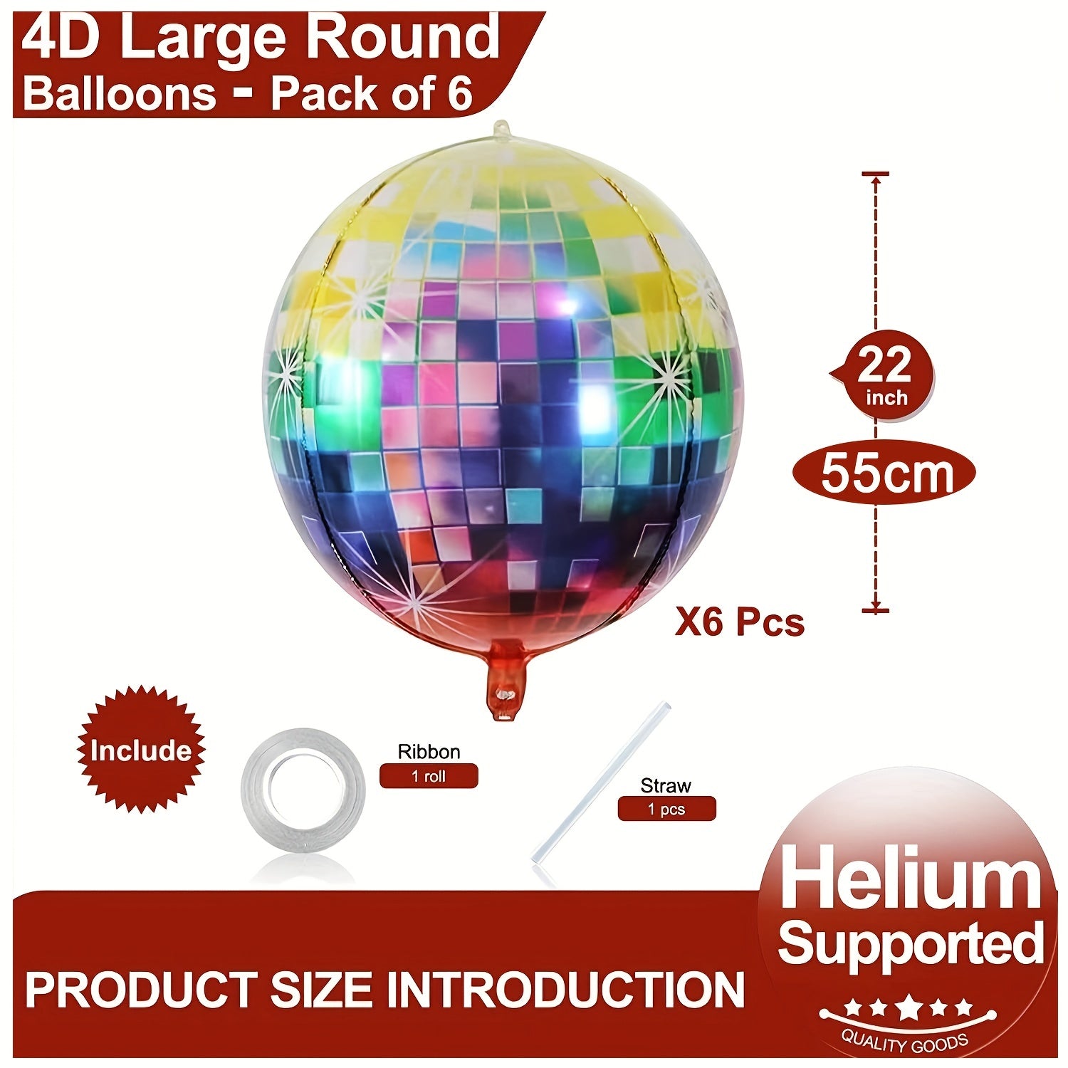 6 Pack Disco Ball Balloons for Retro Party Decorations