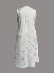  Heart Print Cut Out Round Neck Tank Dress