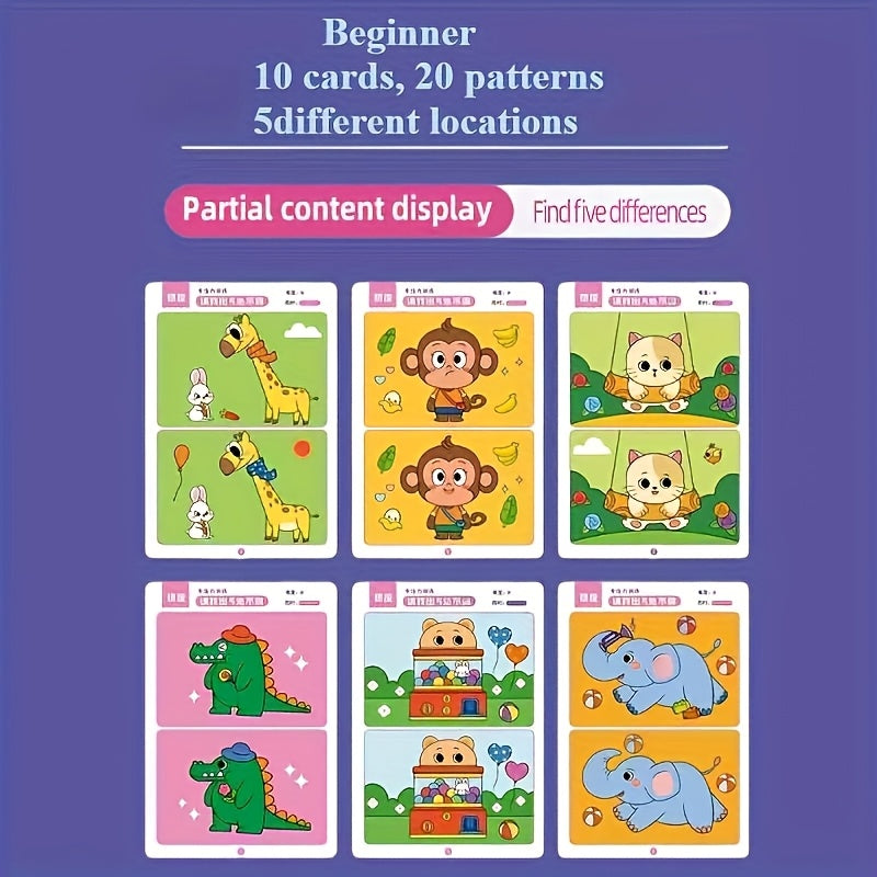 Spot The Difference Game Flashcards for Kids with Wipeable Board