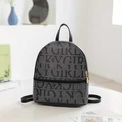 Mini Letter Graphic Backpack Faux Leather Daypack Women's Travel School Bag
