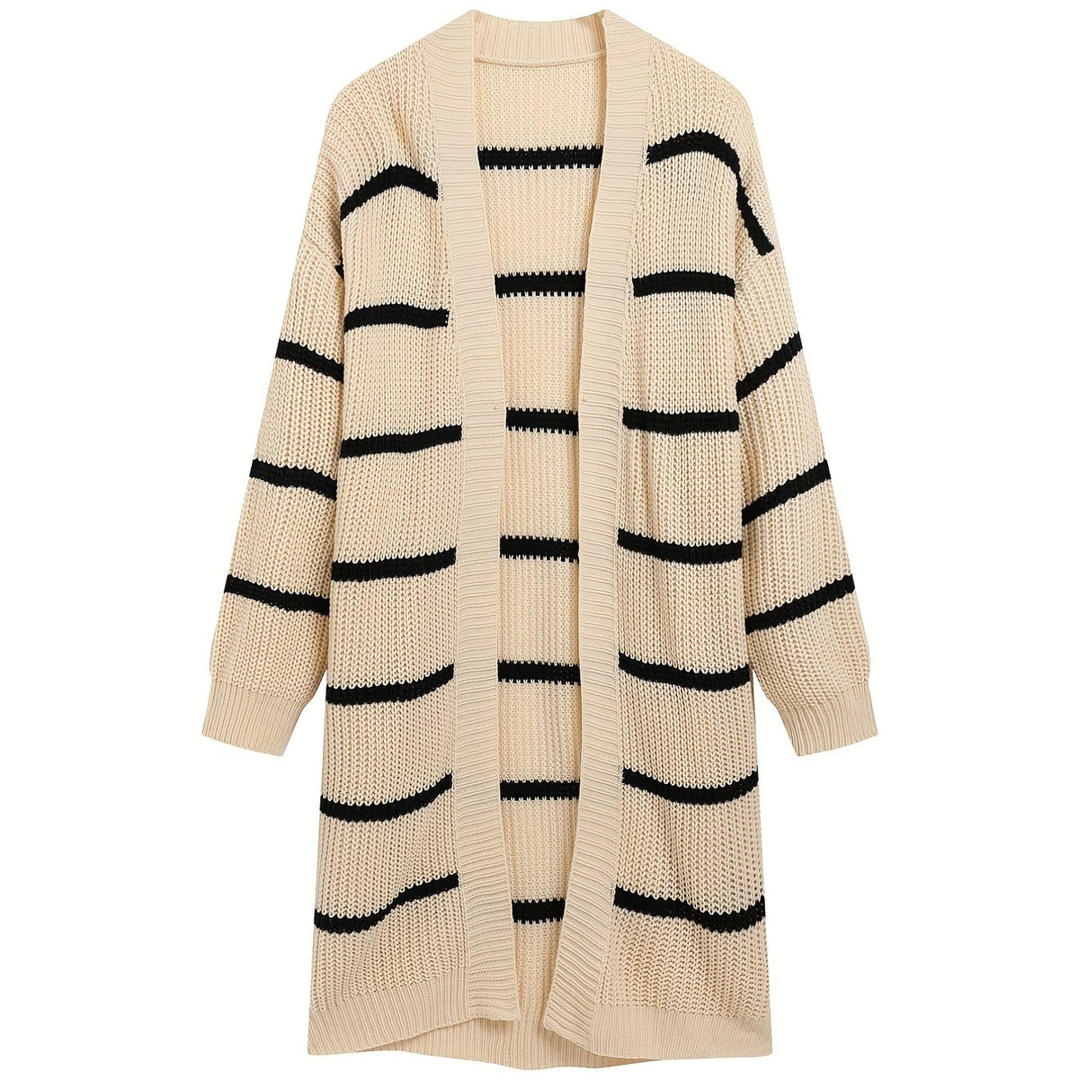 Striped Open Front Drop Shoulder Knit Cardigan for Women