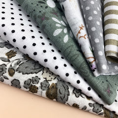 7pcs Gray Cotton Fabric Sewing Patchwork Fat Quarters Bundle DIY Craft Material