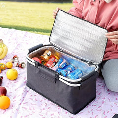 Folding Picnic Basket Oxford Cloth Insulation Basket Multifunctional