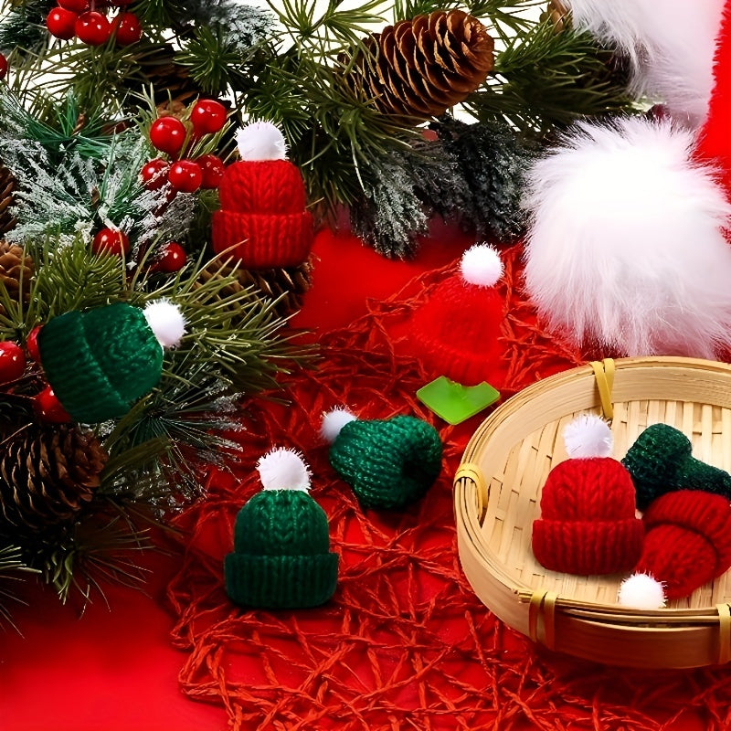 10pcs Christmas Knitted Hats for DIY Crafting Ornaments & Doll Hair Jewelry