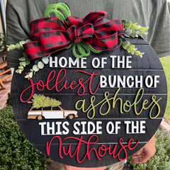 3D Crazy Christmas Holiday Funny Door Hanger Wooden Sign