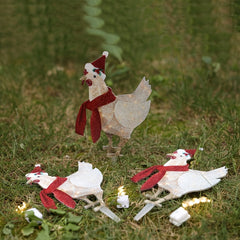 3pcs Light Up Chicken Christmas Garden Acrylic Ornament