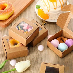 20pcs 2.5x2.5X1.2 Square Brown Paper Drawers PVC Window Lids Gift Boxes