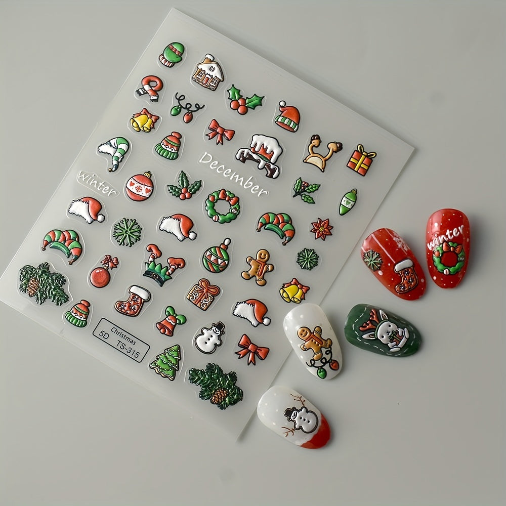 5D Christmas Nail Art Stickers Snowflake Snowman - Self Adhesive Nail Decals