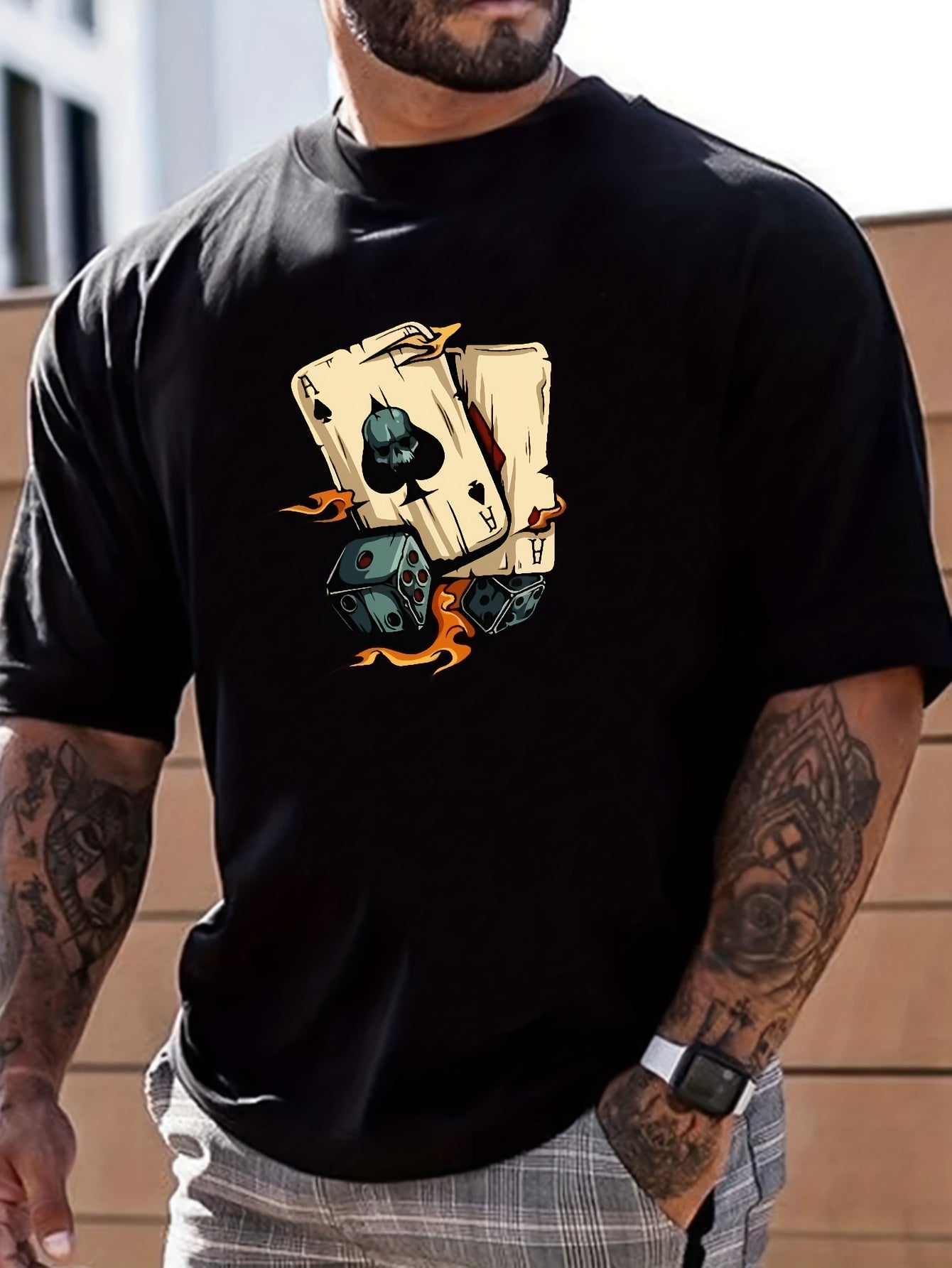 Poker Print Men's Graphic Crew Neck T shirt Casual Comfy Tees