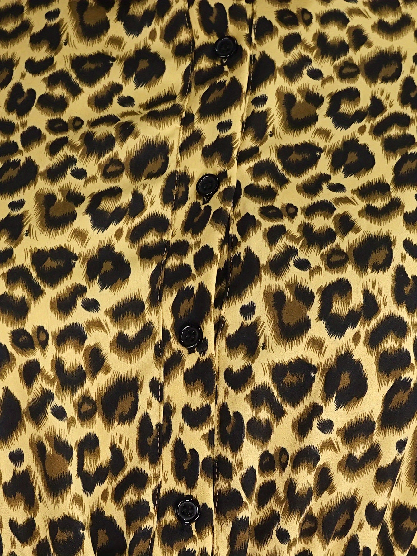 Women's Leopard Print Button Up Long Sleeve Shirt Dress