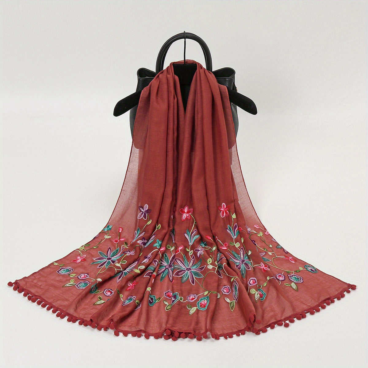 National Style Embroidered Tassel Scarf Light Thin Breathable Shawl for Women