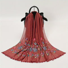 National Style Embroidered Tassel Scarf Light Thin Breathable Shawl for Women