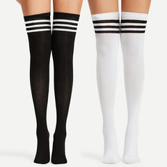 2pairs Womens Thigh High Socks Striped Over The Knee Socks
