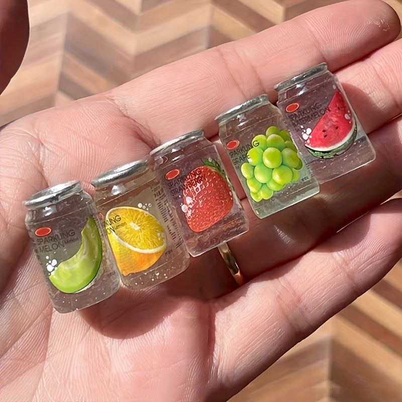 10pcs Mini Supermarket Food Set - Resin Fruit Cans & Beverage Bottles