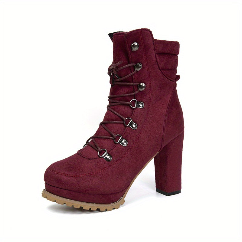 Women's Lace Up Platform Ankle Boots with Metal Beads