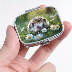 Sunshine Hedgehog Printed Square Pill Box Mini Portable Two Compartment Travel P