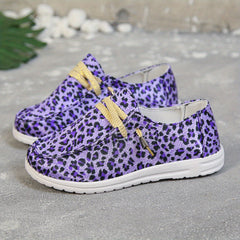 Leopard Print Canvas Lace Up Walking Shoes for Women