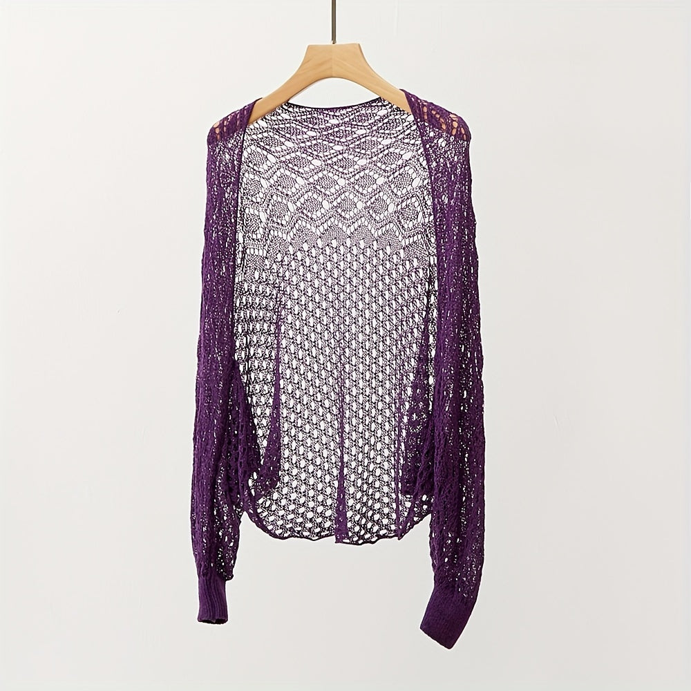 Thin Breathable Loose Knitted Shawl Geometric Hollow Out Long Sleeve Cape Wraps