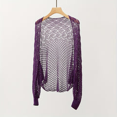 Thin Breathable Loose Knitted Shawl Geometric Hollow Out Long Sleeve Cape Wraps