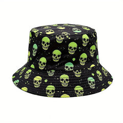 Skull Print Reversible Sunshade Bucket Hat for Men Women