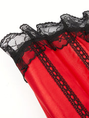 Floral Jacquard Mesh Ruffle Trim Underbust Corset
