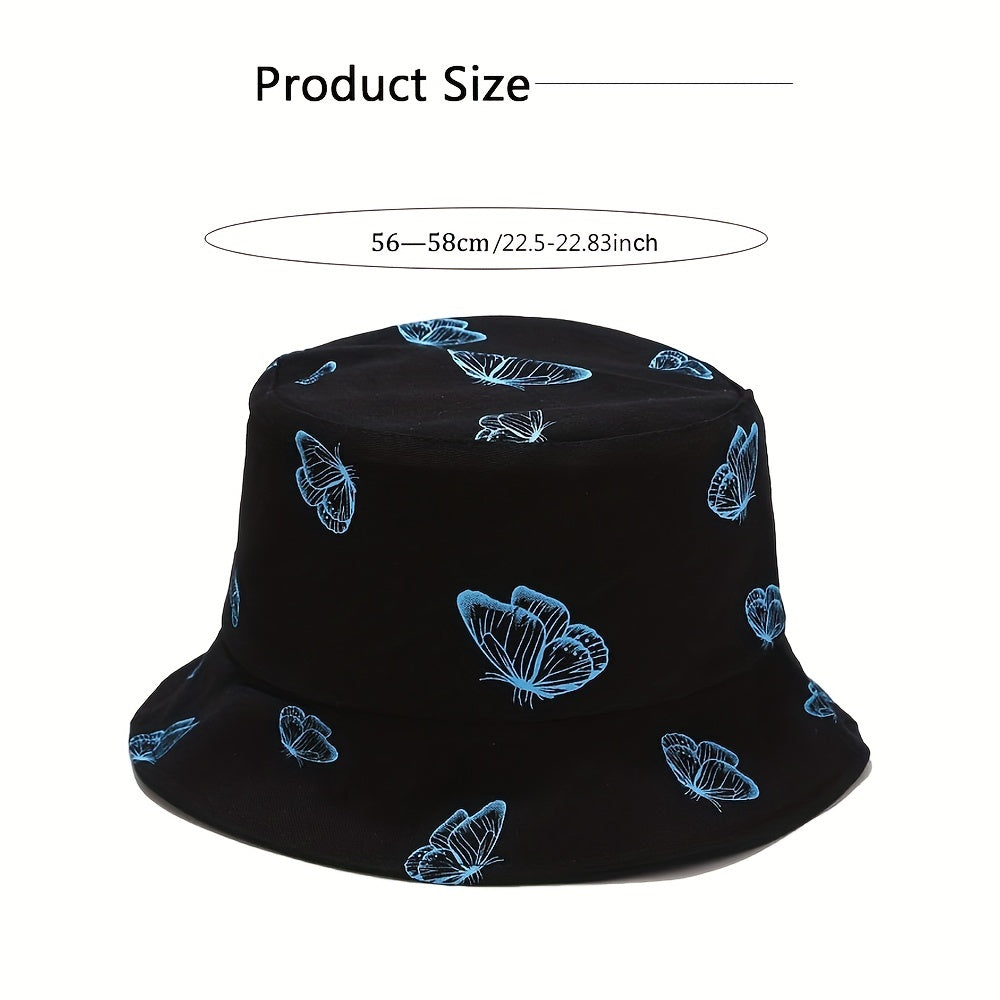 Butterfly Print Reversible Bucket Hat Sun Cap Lightweight