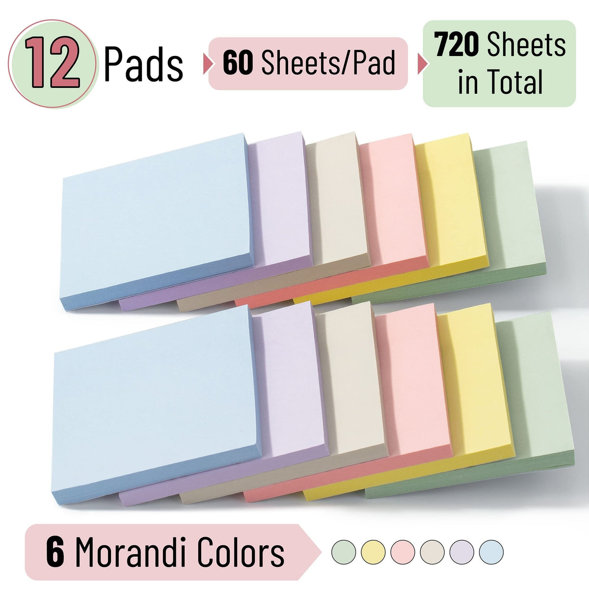 Morandi Colors Sticky Notes 12 Pads 720 Sheets Self Stick Bulk Pads