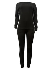 Casual Solid Two-piece Set Long Sleeve Crew Neck Top & Slim Pants