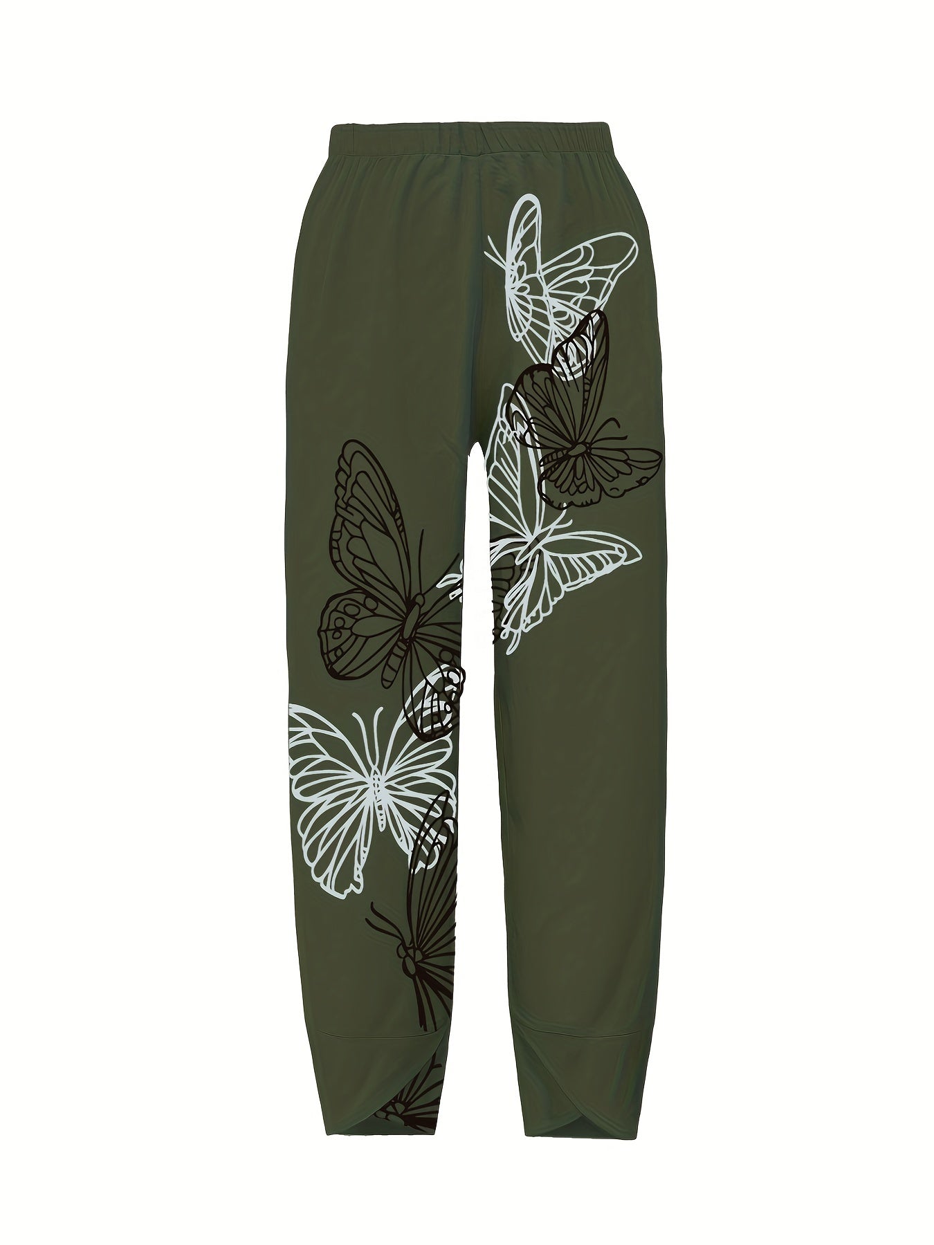 Butterfly Print Wide Leg Cropped Pants