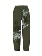  Butterfly Print Wide Leg Cropped Pants