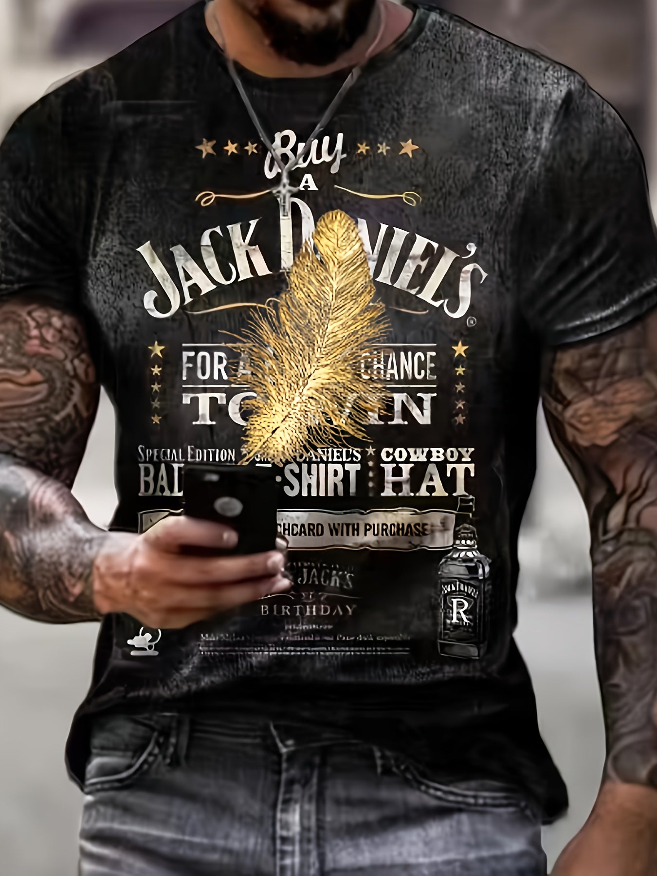 Feather And Letters Print Men's Vintage Graphic T shirt