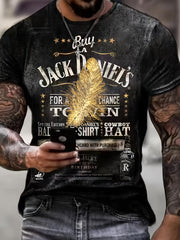 Feather And Letters Print Men's Vintage Graphic T shirt